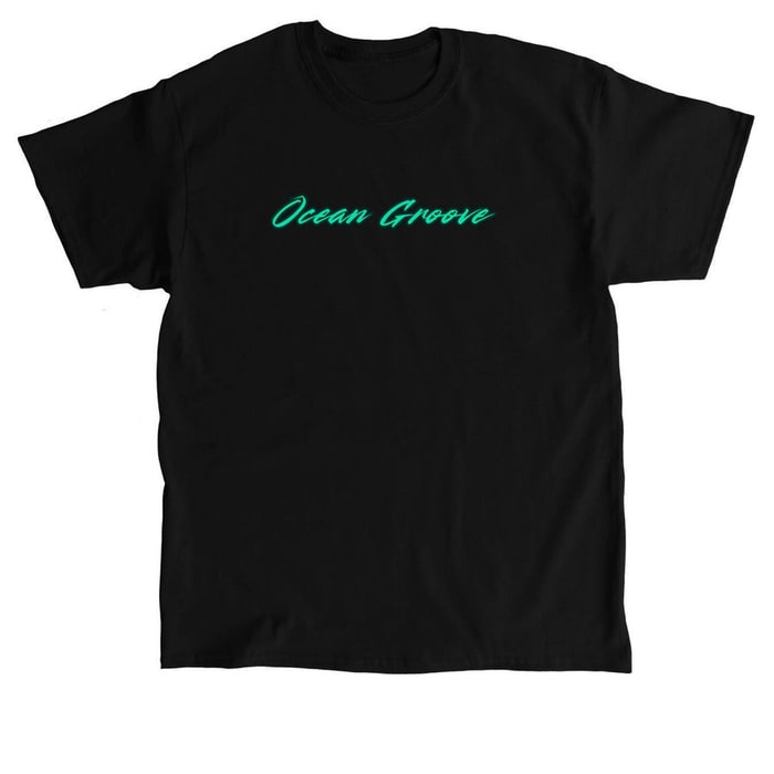 Black Ocean Groove classic unisex tee with neon green wordmark